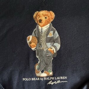 POLO RALPH LAUREN navy blue hoodie with iconic Polo Bear holding a football xl